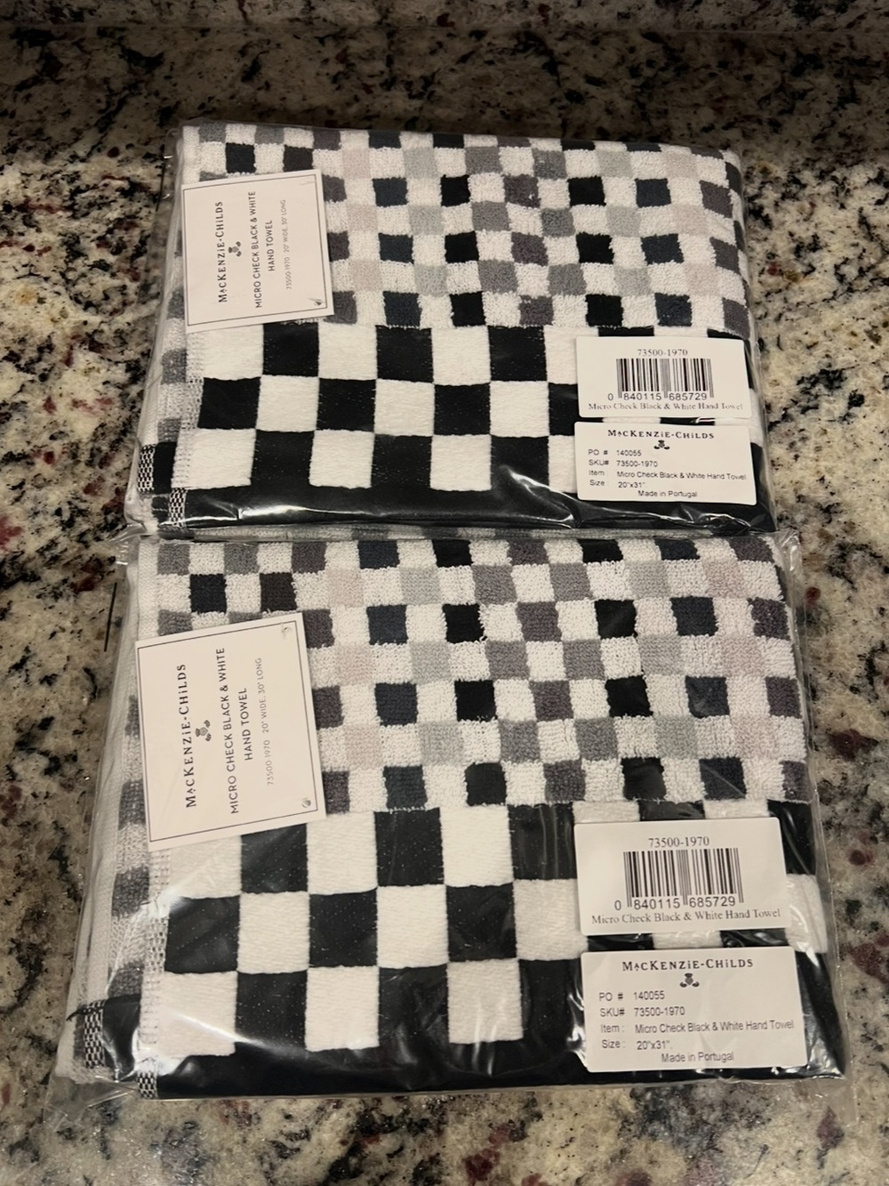 Mackenzie-Childs Micro Check Hand Towels. Set of 2. New in packaging